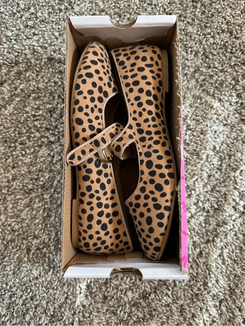 Sugar Girls Tan and Black Spotted Mary Jane Flats